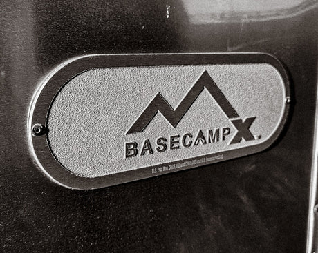 Rugged Basecamp X RV emblem on an Airstream, signaling adventure for your next rv rental journey.