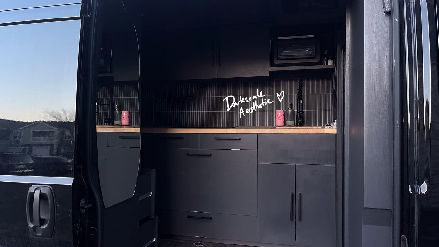  and pink drink can.|Compact RV rental kitchen with oven — photo 16