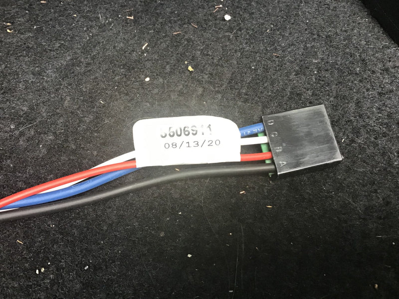 RV rental electrical wiring harness and connector, labeled "S506911" with production date 08/13/20. Includes red, white, blue, black wires. — photo 17