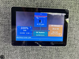 Victron Energy power monitoring in an RV rental, displaying 100% battery, 36.6W solar charge, and DC system use.