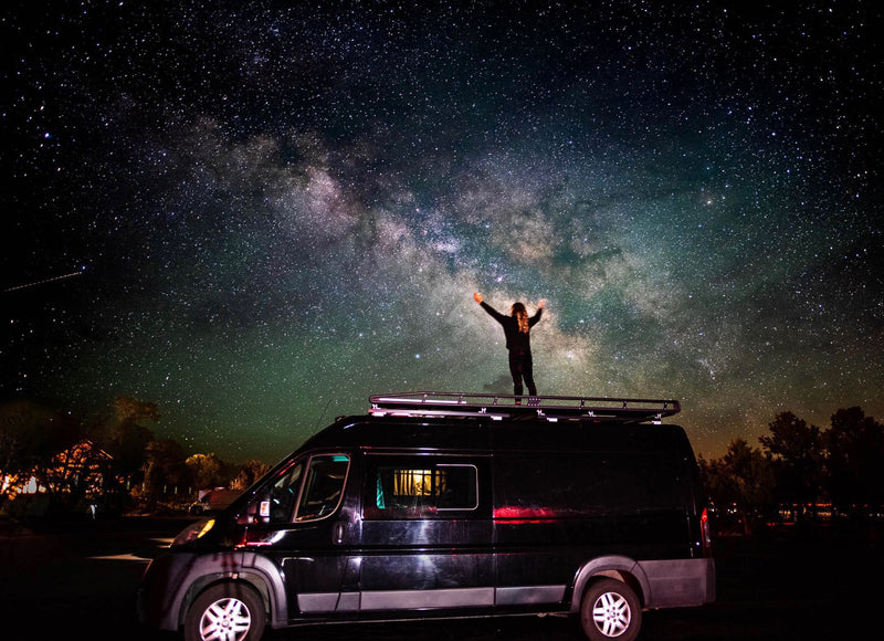  perfect for your next RV rental adventure and exploring the outdoors.|Black Citroën RV rental van with a platform hitch bike rack attached — photo 3