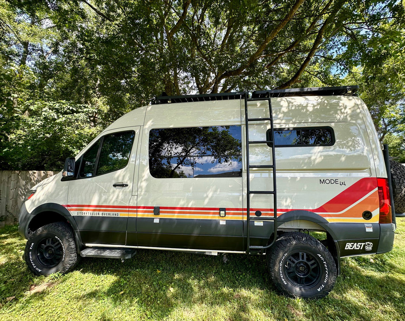 Storyteller Overland Mode 4x4 camper van, ideal for your next rv rental adventure. Equipped for off-road travel.