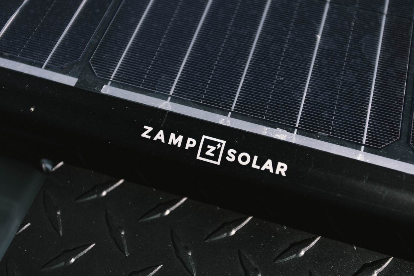 Close-up of a Zamp Solar panel, perfect for an RV rental's sustainable power needs.