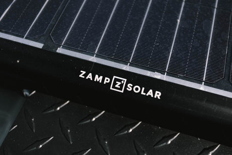 Close-up of a Zamp Solar panel, perfect for an RV rental's sustainable power needs.
