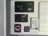 Detailed RV rental control panel: solar charge controller, generator, water heater, inverter, and tank/battery levels.