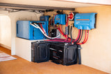 Comprehensive RV rental electrical system featuring LiTime batteries, Victron inverter/charger, and clean wiring.