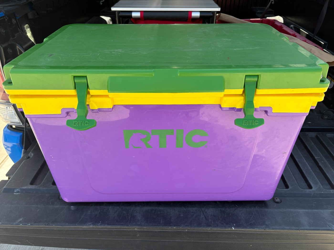  showing a comfortable mattress. Ideal for an RV rental adventure.|Colorful RTIC cooler (purple — photo 4