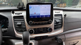 RV rental dashboard: navigation to Mammoth Lakes, CA, on the infotainment screen with climate controls visible.