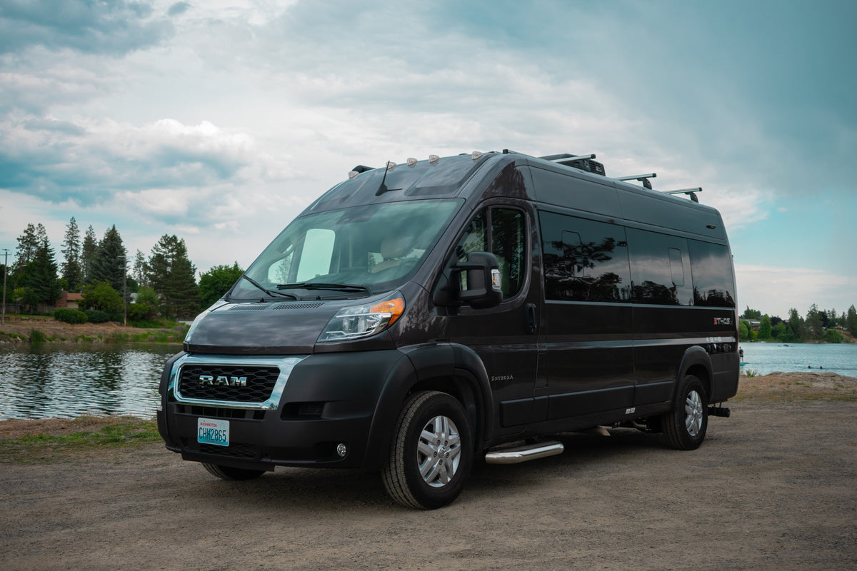 A dark Entegra Ethos Ram ProMaster camper van