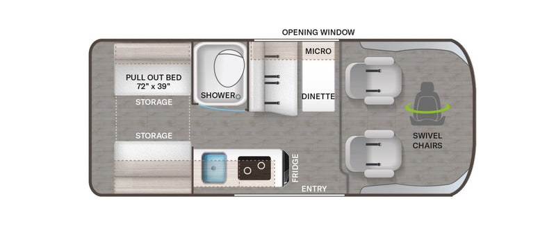  and a wall-mounted control panel.|Bright RV rental interior shows kitchen with sink/stovetop — photo 10