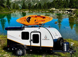 Explore nature with this RV rental! Ember teardrop trailer & kayak by a stunning mountain lake. Ideal for an adventurous getaway.