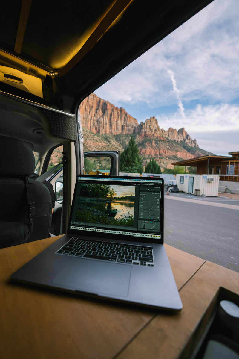  fully equipped for comfort and productivity – ideal for an RV rental.|Yamaha adventure motorcycles and an RV rental are set up on salt flats — photo 6
