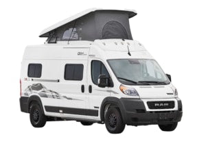  ready for your next rv rental adventure. Perfect for camping and road trips.|All-new Solis NPF camper van for national park adventures. Features make it ideal for rv rental road trips with family.|Compact RV rental floor plan showing a Murphy bed — photo 2