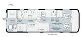 RV rental 70KL model floor plan: detailed camper van interior layout with wet bath, twin beds, kitchen, and convertible table.