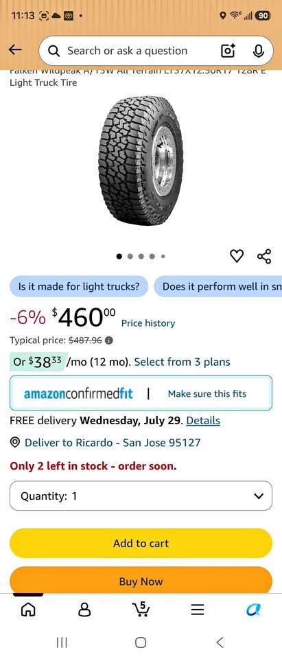 Falken wildpeak at3 37x12.50r17 just tires in San Jose, CA (photo 1)