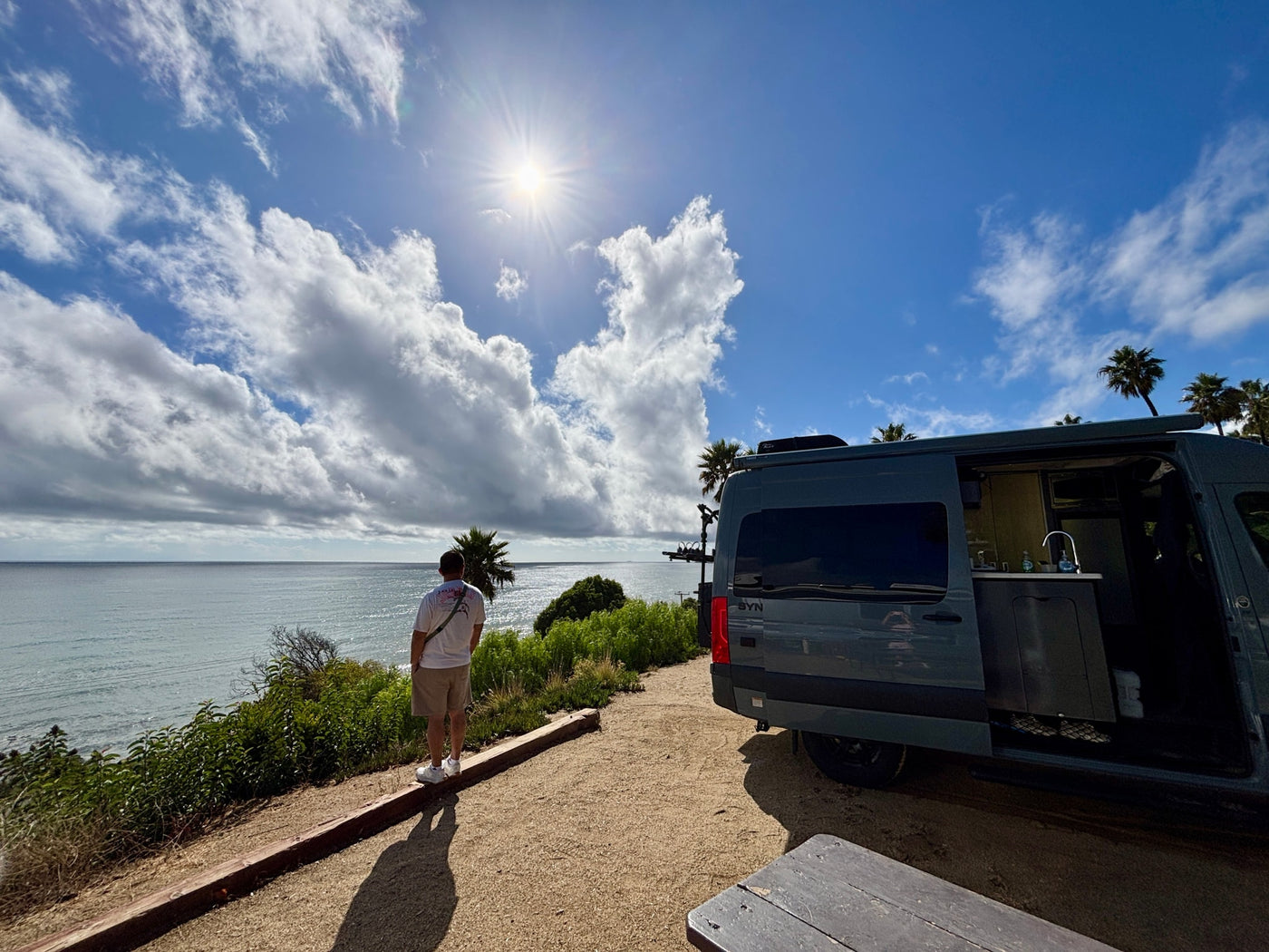  and coffee/tea station next to the van.|RV rental kitchen: sink — photo 16