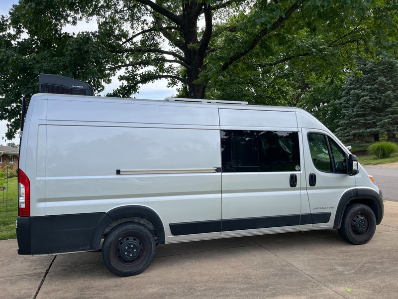 White "Dave & Matt Vans" RV rental camper van with Dometic AC & dark windows — photo 1
