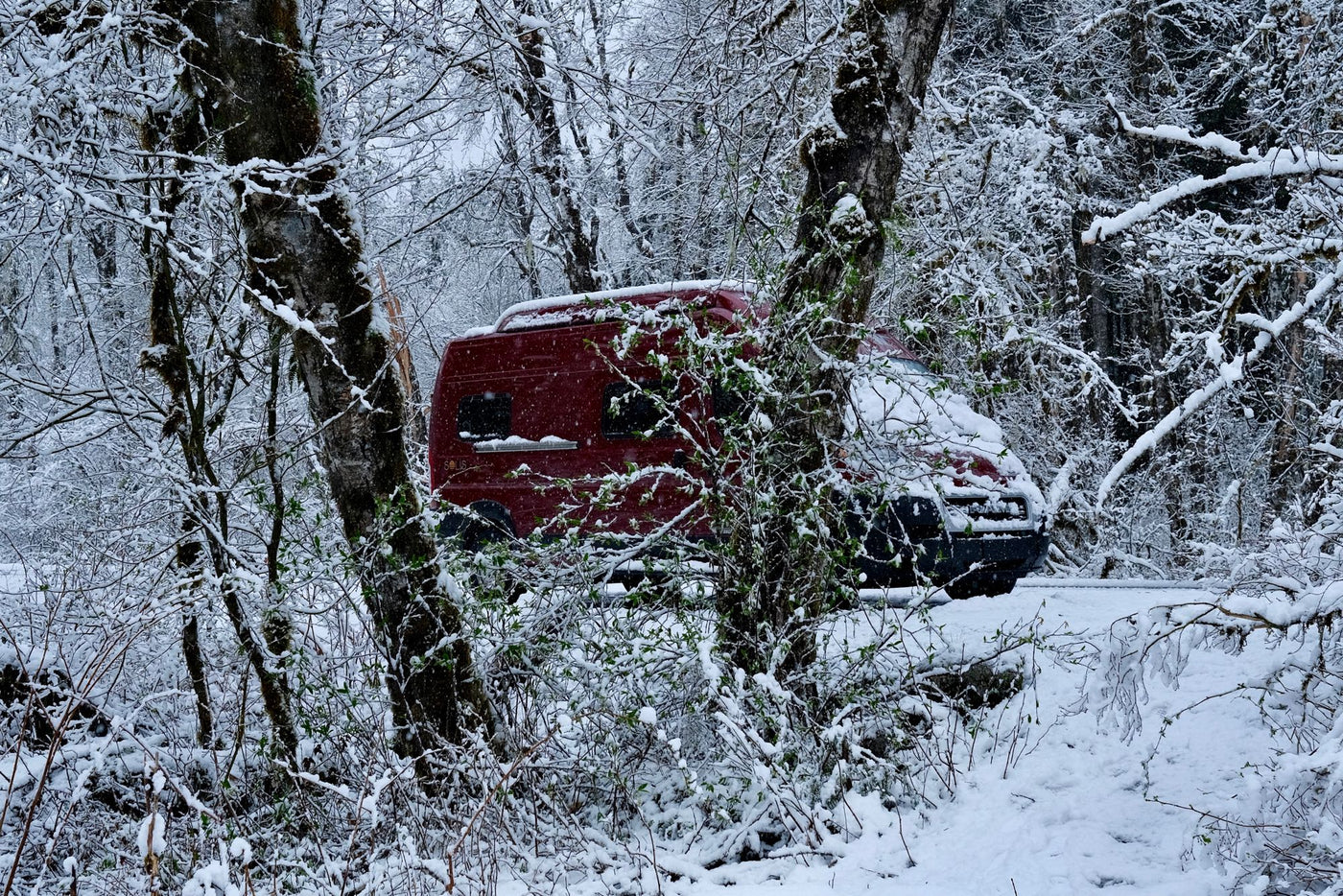  seen from the rear with doors open.|An RV rental's red van with an open side door — photo 18