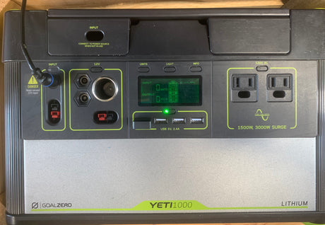 A Goal Zero Yeti 1000 portable power station with various ports, providing off-grid power for your rv rental adventure.