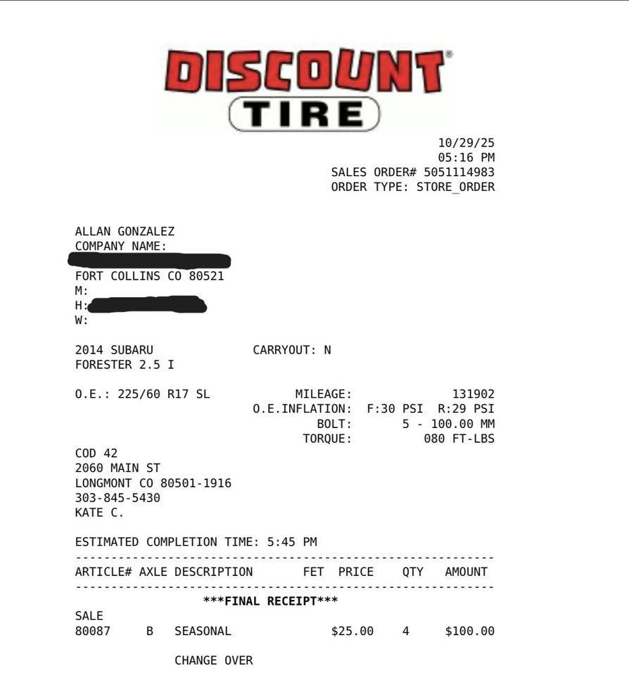 Falken Wildpeak A/T Trail P225/60R17 Tires - Fits Most Subaru Foresters & Crosstreks in Longmont, CO (photo 7) — photo 7