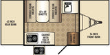 RV rental floor plan: pop-up camper with 42" & 54" bunks, 40x68 dinette, kitchen area, and storage cabinets.