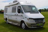 This white Class B Sprinter van, ideal for rv rental adventures, is parked on green grass, ready for your road trip.