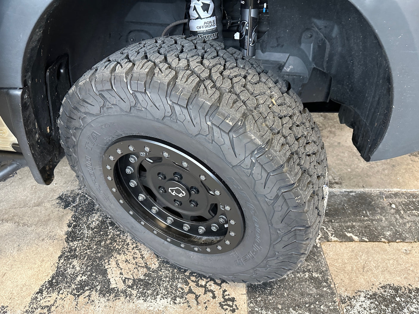 Rugged BFGoodrich tire & Agile Offroad suspension on an RV rental, ready for adventure.