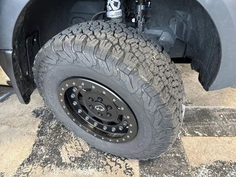 Rugged BFGoodrich tire & Agile Offroad suspension on an RV rental, ready for adventure.