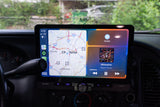 Enhance your rv rental journey with this dashboard screen featuring CarPlay navigation for Charlotte and music playback.