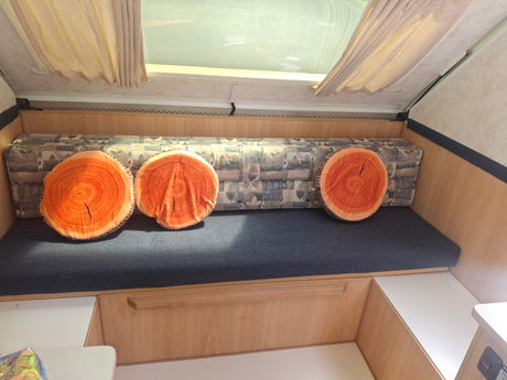  and storage areas.|Inside a cozy RV rental camper