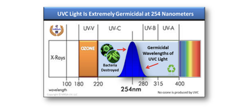 Graph explains UVC light's germicidal power at 254nm, destroying bacteria. Essential for a clean RV rental. — photo 5