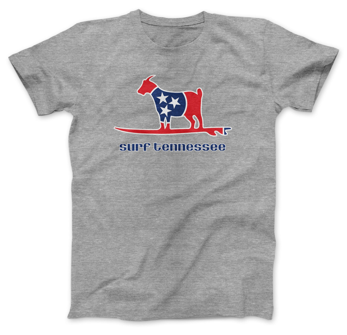 Gray t-shirt with a Tennessee flag goat surfing graphic. Perfect apparel for your next RV rental adventure. — photo 13