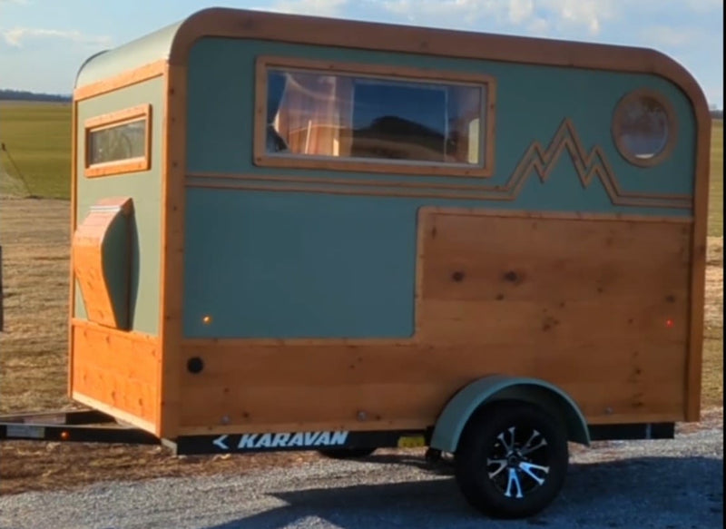Custom wood and teal tiny camper, a unique RV rental for outdoor adventures. — photo 2
