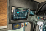 RV rental campervan's digital control panel displays interior temp, water levels, HVAC, and power flow.