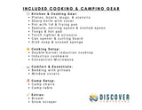 Discover Campervans RV rental: Included kitchen, cooking & camp gear amenities list.