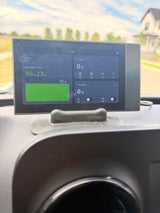 EcoFlow power station monitor in an rv rental, showing 76% battery, 99D 23H available time, 0W input/output.