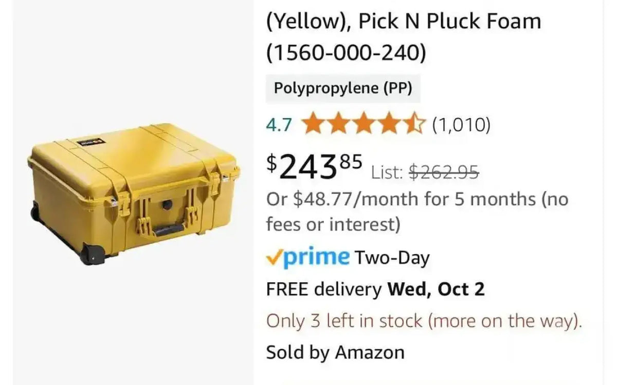Pelican 1560 Case Yellow — used cases & cargo boxes for sale (photo 5) — photo 5