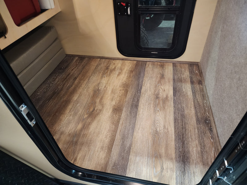  shown indoors. Enhance your rv rental camping or overlanding adventure.|Teardrop trailer with rooftop tent and annex setup — photo 13