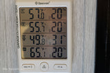 RV rental monitoring: Geevon thermometer displaying current temperatures (49-65°F) & humidity (20-31%) from multiple sensors.