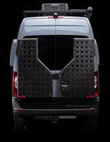  towering forest.|Top-down view of an RV rental interior layout