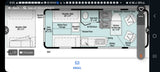 Detailed RV rental floorplan for a Winnebago camper, highlighting bed, wet bath, storage, and convertible features.
