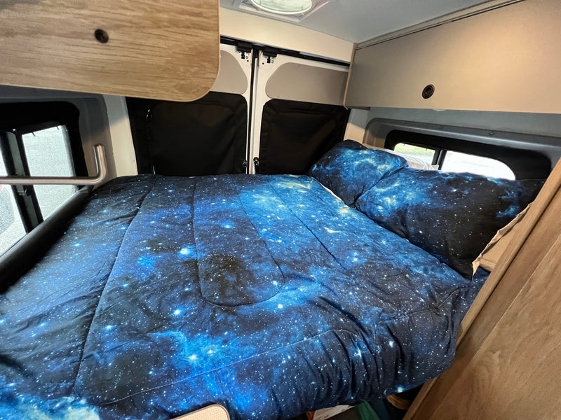  dark fabric walls of the sleeping area.|Two men with their RV rentals — photo 11