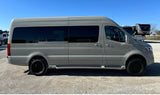 Side view of a modern gray Mercedes-Benz Sprinter camper van, ready for your next rv rental adventure.