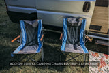 Enhance your RV rental with Eureka camping chairs, $15/trip. Two shown, three available.