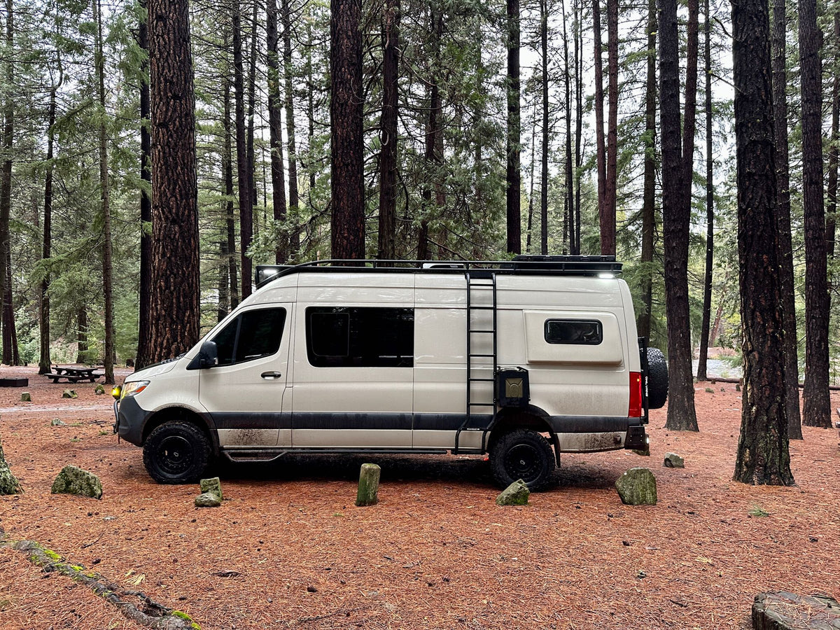 Adventure-ready tan camper van