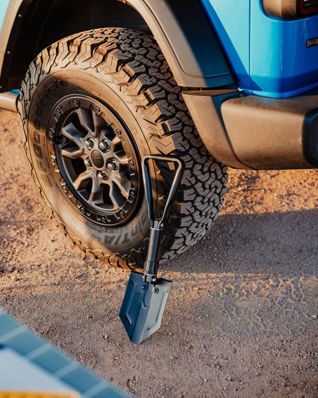 BFGoodrich tire & recovery shovel on an off-road ready RV rental. Prepped for your next outdoor adventure.