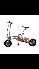 This compact, brown folding electric bicycle is ideal for convenient transport during an RV rental trip.