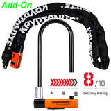 Kryptonite chain and U-locks, an 8/10 security rating. Essential RV rental accessory for securing your bikes or valuables.