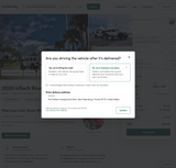 RV rental booking on Outdoorsy: A pop-up asks about driving after delivery, with options for hitting the road or staying put.