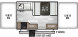 RV rental camper floor plan: Layout shows 2 beds (48x80, 60x80), 40x74 dinette, fridge, cabinets, and outdoor range/awning.